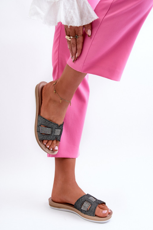 Comfortabele glanzende pantoffels Inblu BA000050 zwart