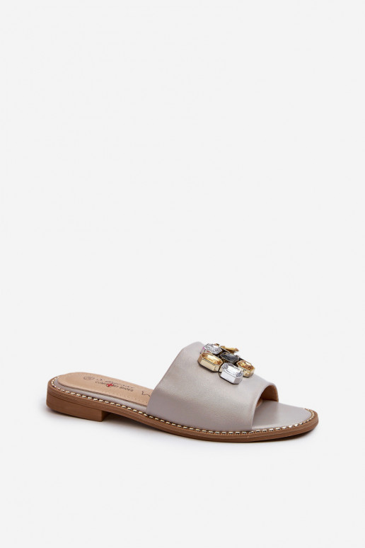 Damespantoffels met mooie details S.Barski KV27-031 beige Damespantoffels met mooie details S.Barski KV27-031 beige