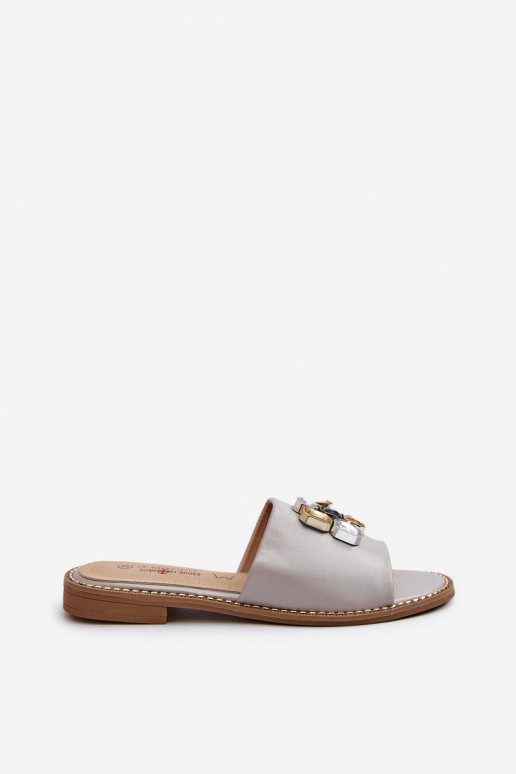 Damespantoffels met mooie details S.Barski KV27-031 beige Damespantoffels met mooie details S.Barski KV27-031 beige