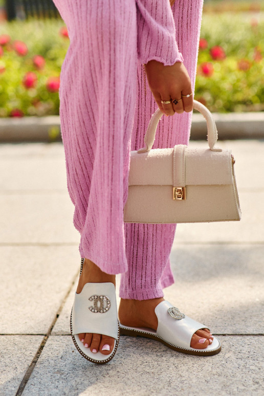 Elegante stijl Damespantoffels met glitters met ornamenten S.Barski KV27-050 zilverkleur Elegante stijl Damespantoffels met glitters met ornamenten S.Barski KV27-050 zilverkleur