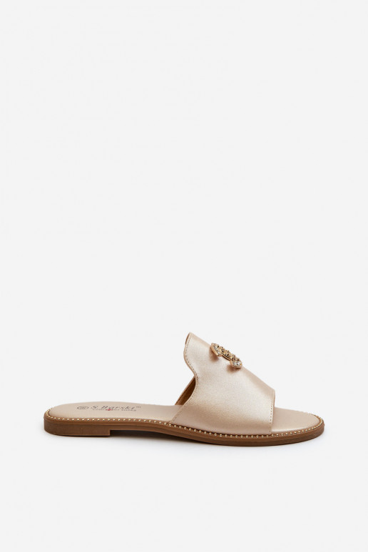 Elegante stijl Damespantoffels met glitters met ornamenten S.Barski KV27-050 goudkleur Elegante stijl Damespantoffels met glitters met ornamenten S.Barski KV27-050 goudkleur