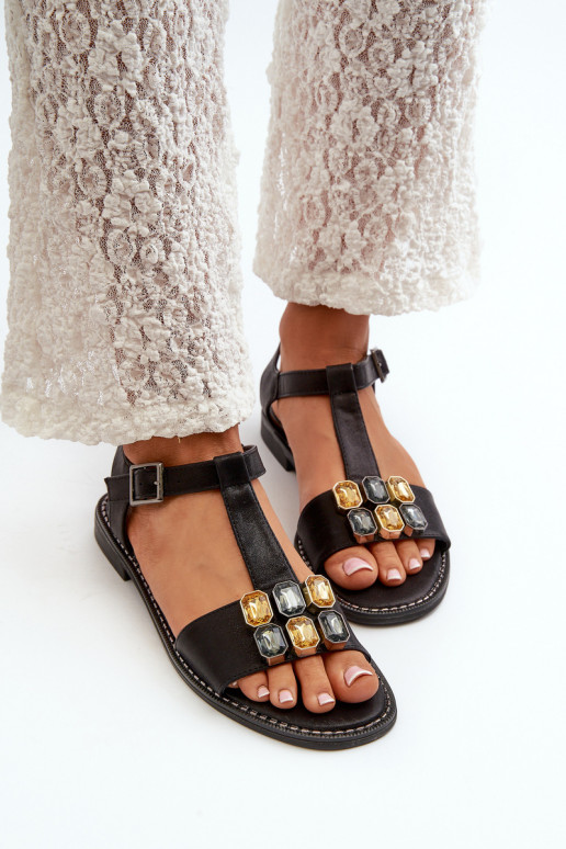 Elegante stijl damessandalen met sierlijke details S.Barski KV27-030 zwarte kleur Elegante stijl damessandalen met sierlijke details S.Barski KV27-030 zwarte kleur