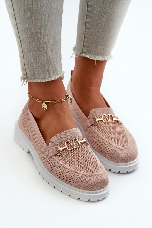 Damesmocassins met brede hakken Ze goudkleur Detalem roze Limentia