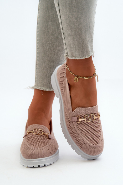 Damesmocassins met brede hakken Ze goudkleur Detalem roze Limentia