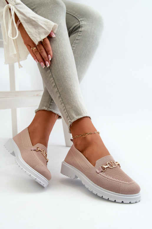 Damesmocassins met brede hakken Ze goudkleur Detalem roze Limentia