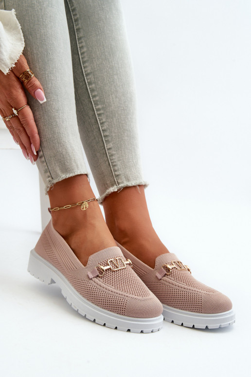 Damesmocassins met brede hakken Ze goudkleur Detalem roze Limentia