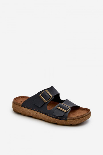 Gemakkelijk Comfortabele pantoffels Heren met gespen Inblu MT000016 donkerblauwe kleur