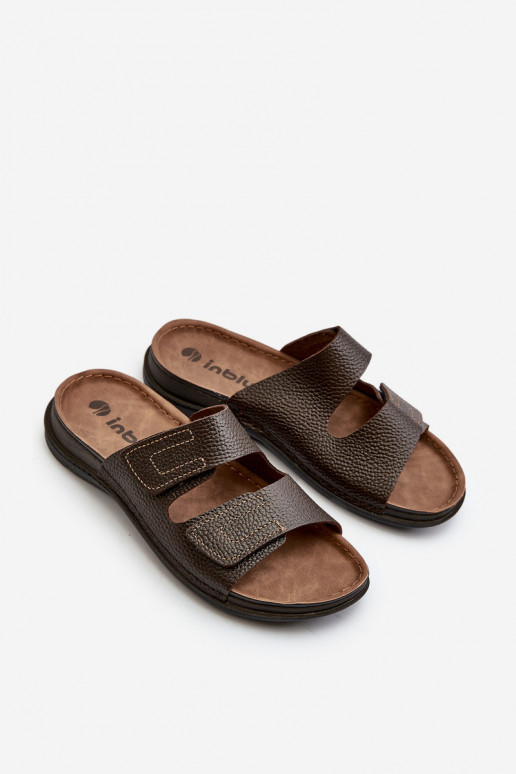 Comfortabele Slippers Heren Met Strepen Met Klittenband Inblu GV00002I Donkerbruin