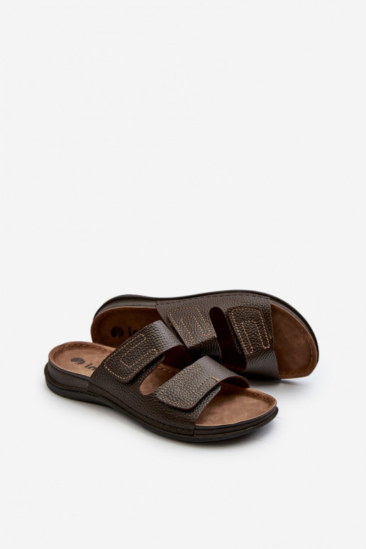 Comfortabele Slippers Heren Met Strepen Met Klittenband Inblu GV00002I Donkerbruin