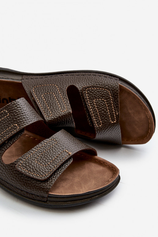 Comfortabele Slippers Heren Met Strepen Met Klittenband Inblu GV00002I Donkerbruin