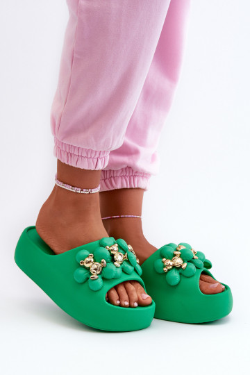 Damespantoffels Lichte pantoffels met mooie details en een massieve zool in groene Bremavia 2