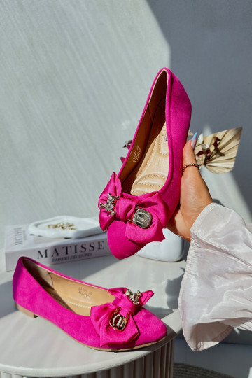 Damesballerina's van eco-suède met linten I Broszka roze kleur Satris 2