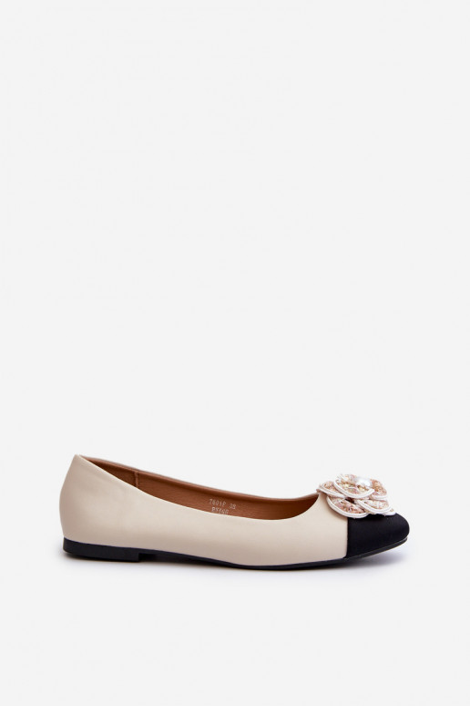 Ballerina's Dames Eco-leer met sierlijke Detalem beige Divinella