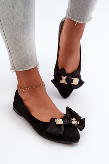 Damesballerina's van eco-suède met linten I Broszka zwarte kleur Satris