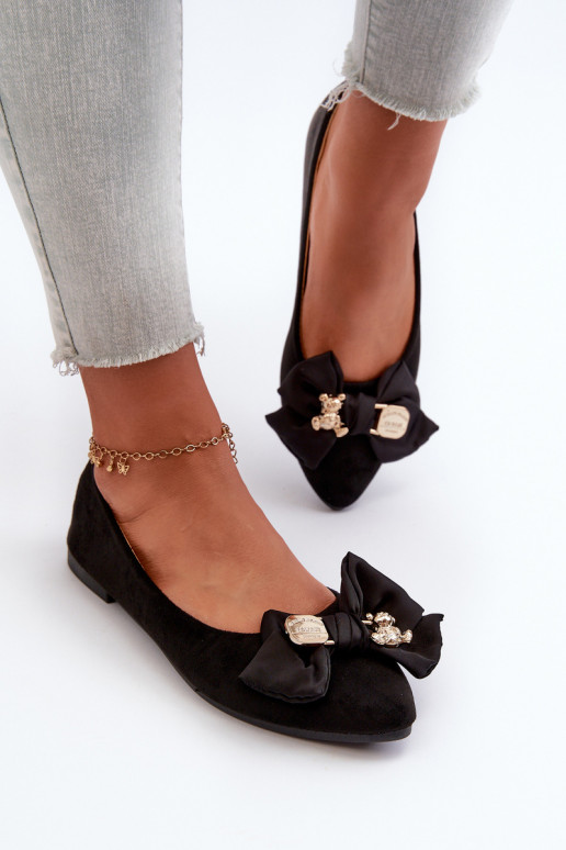 Damesballerina's van eco-suède met linten I Broszka zwarte kleur Satris