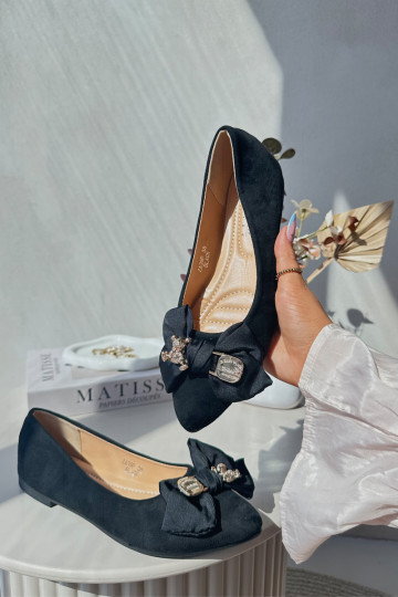 Damesballerina's van eco-suède met linten I Broszka zwarte kleur Satris 2