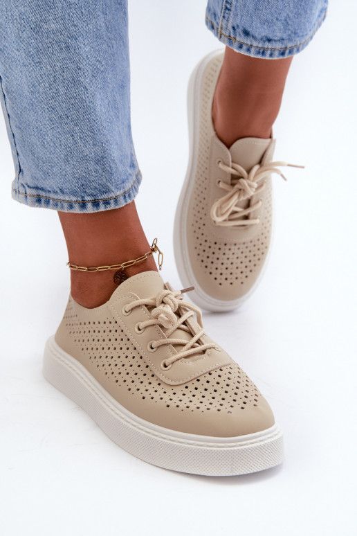 met opengewerkte elementen vrijetijdsschoenen Sneakers model schoenen met plateau beige Tanvi met opengewerkte elementen vrijetijdsschoenen Sneakers model schoenen met plateau beige Tanvi
