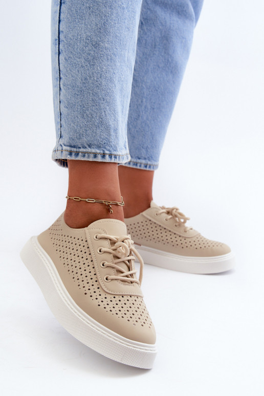 met opengewerkte elementen vrijetijdsschoenen Sneakers model schoenen met plateau beige Tanvi met opengewerkte elementen vrijetijdsschoenen Sneakers model schoenen met plateau beige Tanvi
