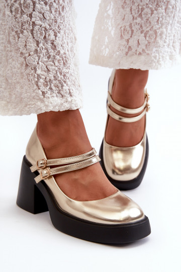 Eko Oda Schoenen met brede hak, goudkleur Halmina