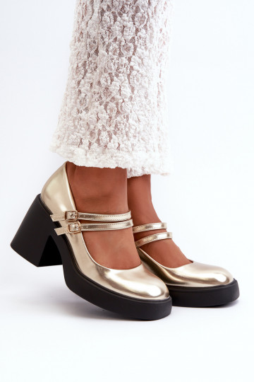 Eko Oda Schoenen met brede hak, goudkleur Halmina 2