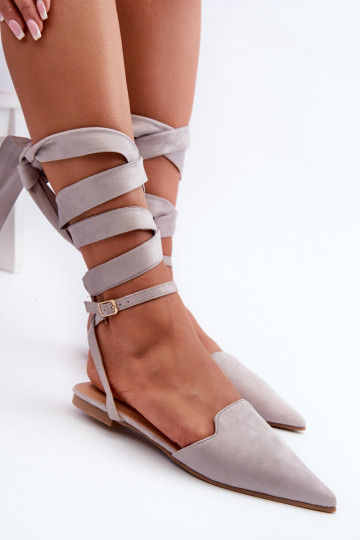 Ballerina's met linten gemaakt van eco-suède Z Schoenen met spitse neus grijs Ellesara