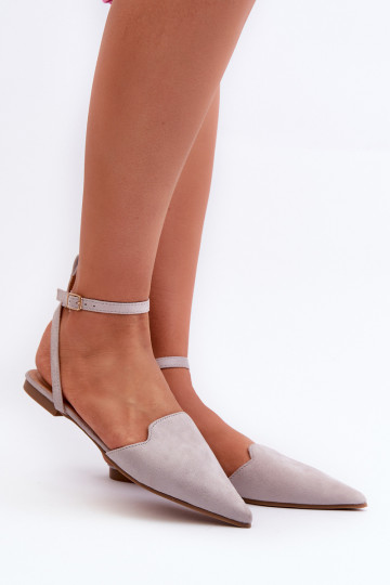 Ballerina's met linten gemaakt van eco-suède Z Schoenen met spitse neus grijs Ellesara 2