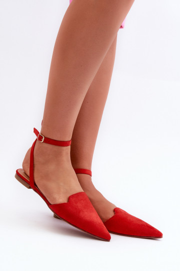 ballerina's met linten gemaakt van eco-suède Z Puntschoen rood Ellesara 2