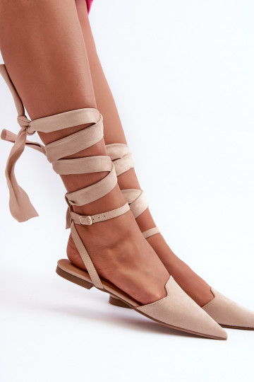 Ballerina's met linten gemaakt van eco-suède Z Schoenen met spitse neus beige Ellesara