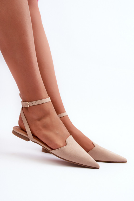 Ballerina's met linten gemaakt van eco-suède Z Schoenen met spitse neus beige Ellesara