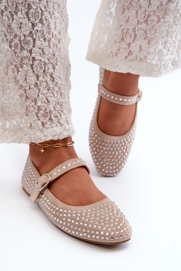 Eco Suède ballerina's in Ozdobione Met strass steentjes beige Tinara