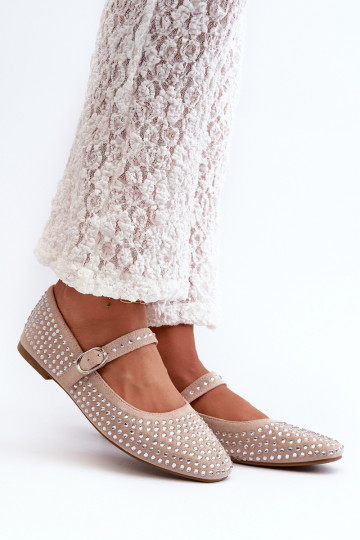 Eco Suède ballerina's in Ozdobione Met strass steentjes beige Tinara 2