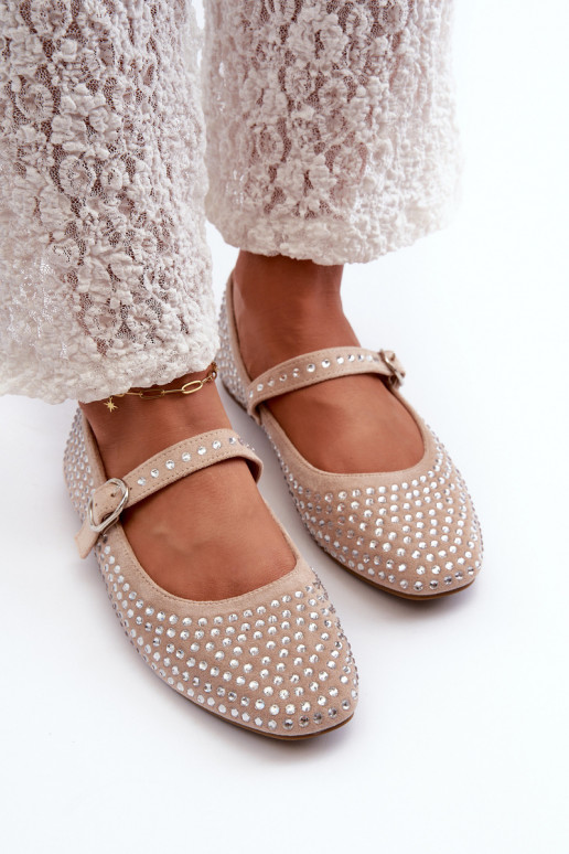 Eco Suède ballerina's in Ozdobione Met strass steentjes beige Tinara
