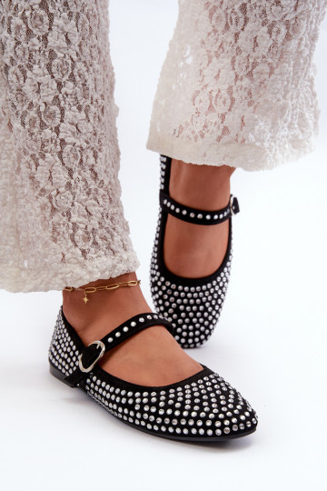 Eko Suede ballerina's in Ozdobio met strass steentjes in de zwarte kleur Tinara
