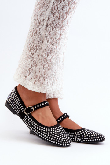 Eko Suede ballerina's in Ozdobio met strass steentjes in de zwarte kleur Tinara 2
