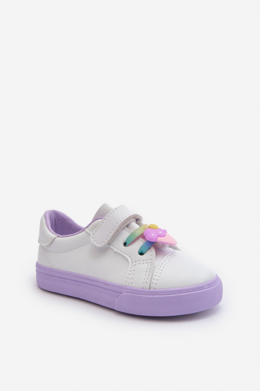 Kindersneakers vrijetijdsschoenen Z Przypinku Wit-Paarse kleur Pennyn Kindersneakers vrijetijdsschoenen Z Przypinku Wit-Paarse kleur Pennyn