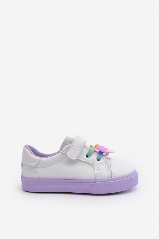 Kindersneakers vrijetijdsschoenen Z Przypinku Wit-Paarse kleur Pennyn Kindersneakers vrijetijdsschoenen Z Przypinku Wit-Paarse kleur Pennyn
