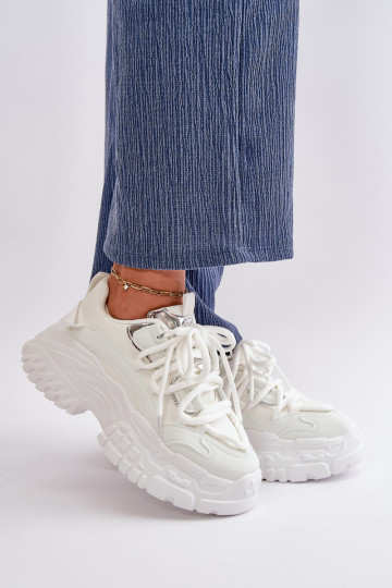 Sneakers model schoenen Dames met modieuze massieve zolen in witte kleur Nevela
