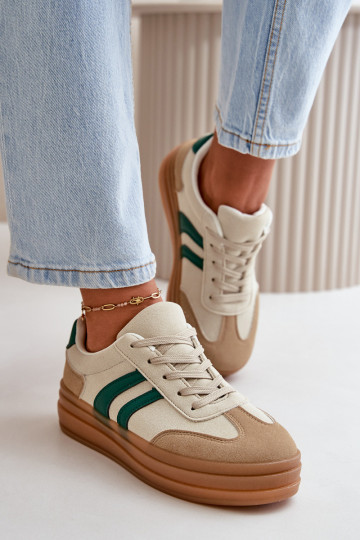 Sneakers model schoenen Dames met platform beige-groene kleur Nesonice