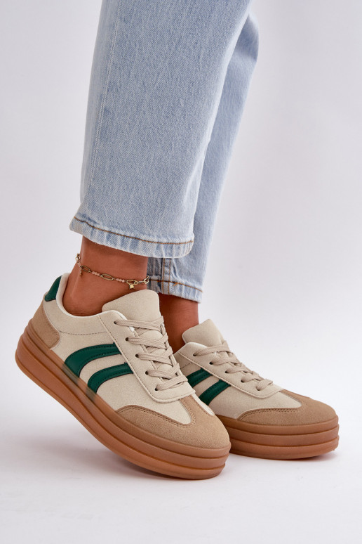 Sneakers model schoenen Dames met platform beige-groene kleur Nesonice Sneakers model schoenen Dames met platform beige-groene kleur Nesonice