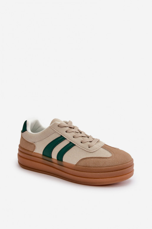 Sneakers model schoenen Dames met platform beige-groene kleur Nesonice Sneakers model schoenen Dames met platform beige-groene kleur Nesonice