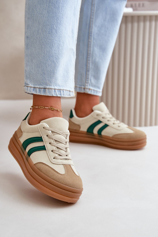 Sneakers model schoenen Dames met platform beige-groene kleur Nesonice Sneakers model schoenen Dames met platform beige-groene kleur Nesonice