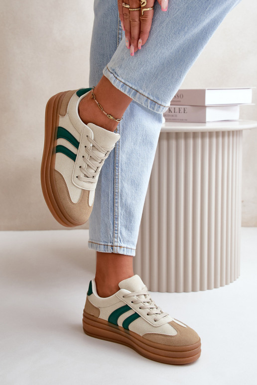 Sneakers model schoenen Dames met platform beige-groene kleur Nesonice Sneakers model schoenen Dames met platform beige-groene kleur Nesonice