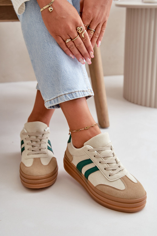 Sneakers model schoenen Dames met platform beige-groene kleur Nesonice Sneakers model schoenen Dames met platform beige-groene kleur Nesonice