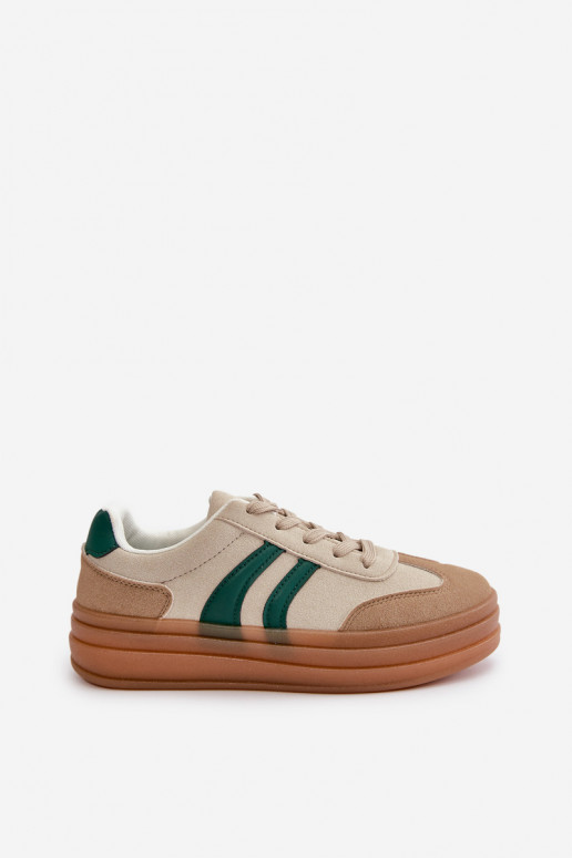 Sneakers model schoenen Dames met platform beige-groene kleur Nesonice Sneakers model schoenen Dames met platform beige-groene kleur Nesonice