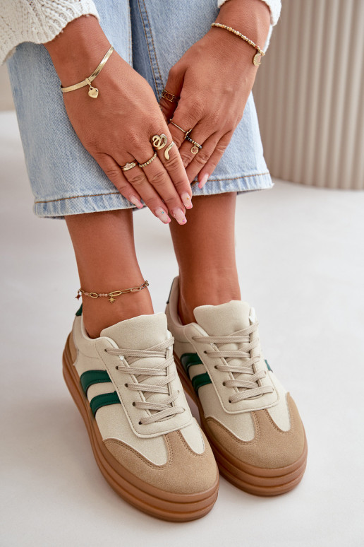 Sneakers model schoenen Dames met platform beige-groene kleur Nesonice Sneakers model schoenen Dames met platform beige-groene kleur Nesonice