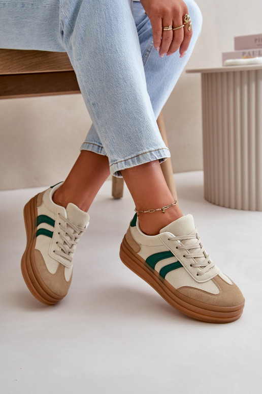 Sneakers model schoenen Dames met platform beige-groene kleur Nesonice Sneakers model schoenen Dames met platform beige-groene kleur Nesonice