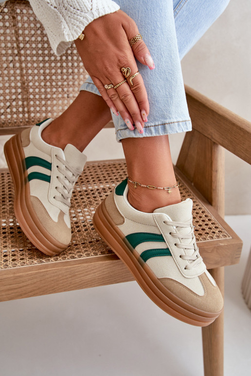 Sneakers model schoenen Dames met platform beige-groene kleur Nesonice Sneakers model schoenen Dames met platform beige-groene kleur Nesonice
