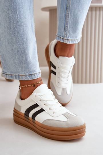 Sneakers model schoenen Dames met platform Wit-grijze kleur Nesonice