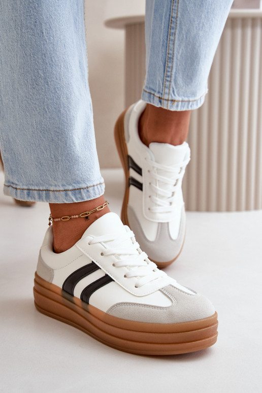 Sneakers model schoenen Dames met platform Wit-grijze kleur Nesonice Sneakers model schoenen Dames met platform Wit-grijze kleur Nesonice