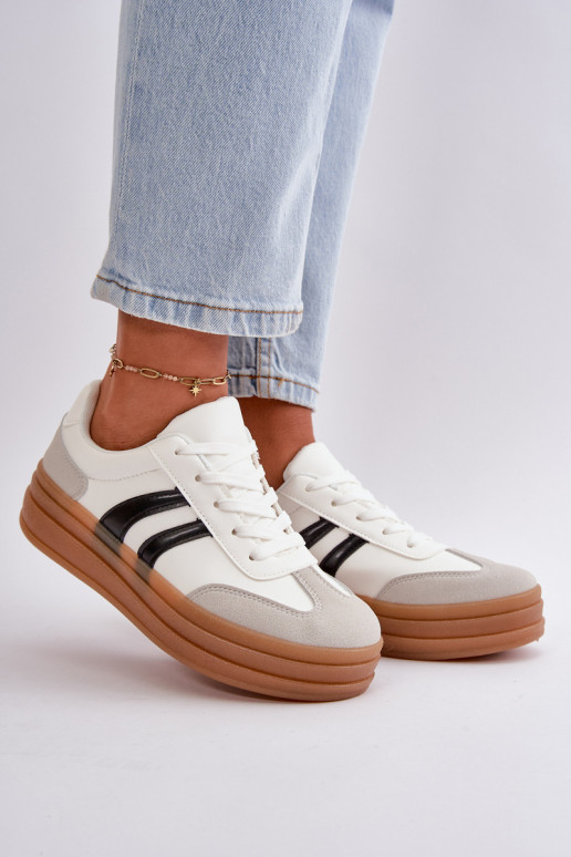 Sneakers model schoenen Dames met platform Wit-grijze kleur Nesonice Sneakers model schoenen Dames met platform Wit-grijze kleur Nesonice